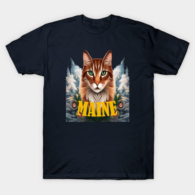 Loving Maine State Cat With White Pine T-Shirt by taiche